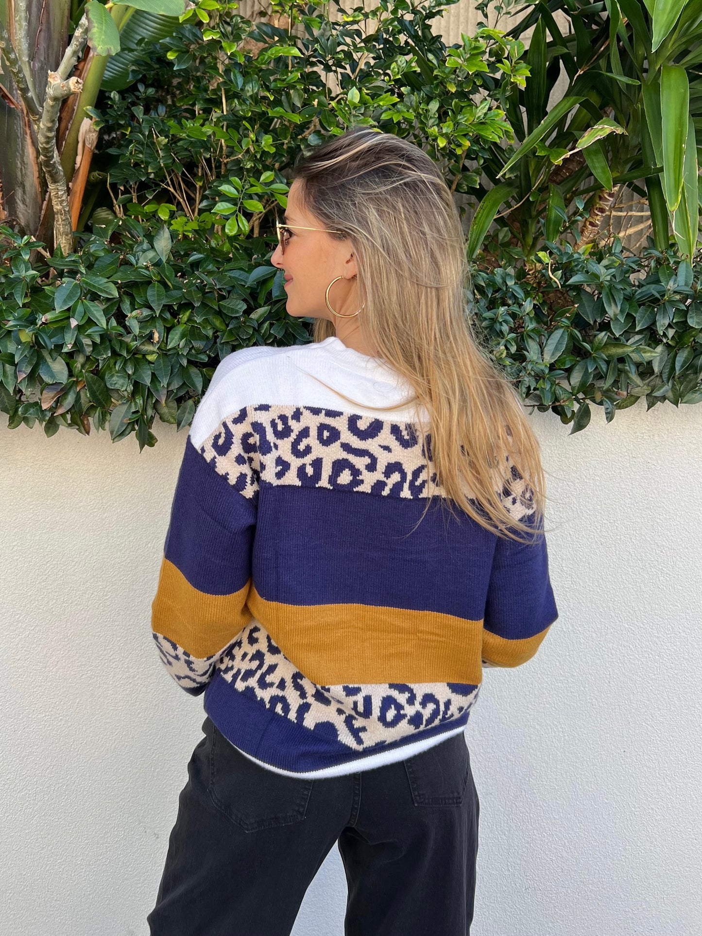 Navy Leopard Knit Sweater
