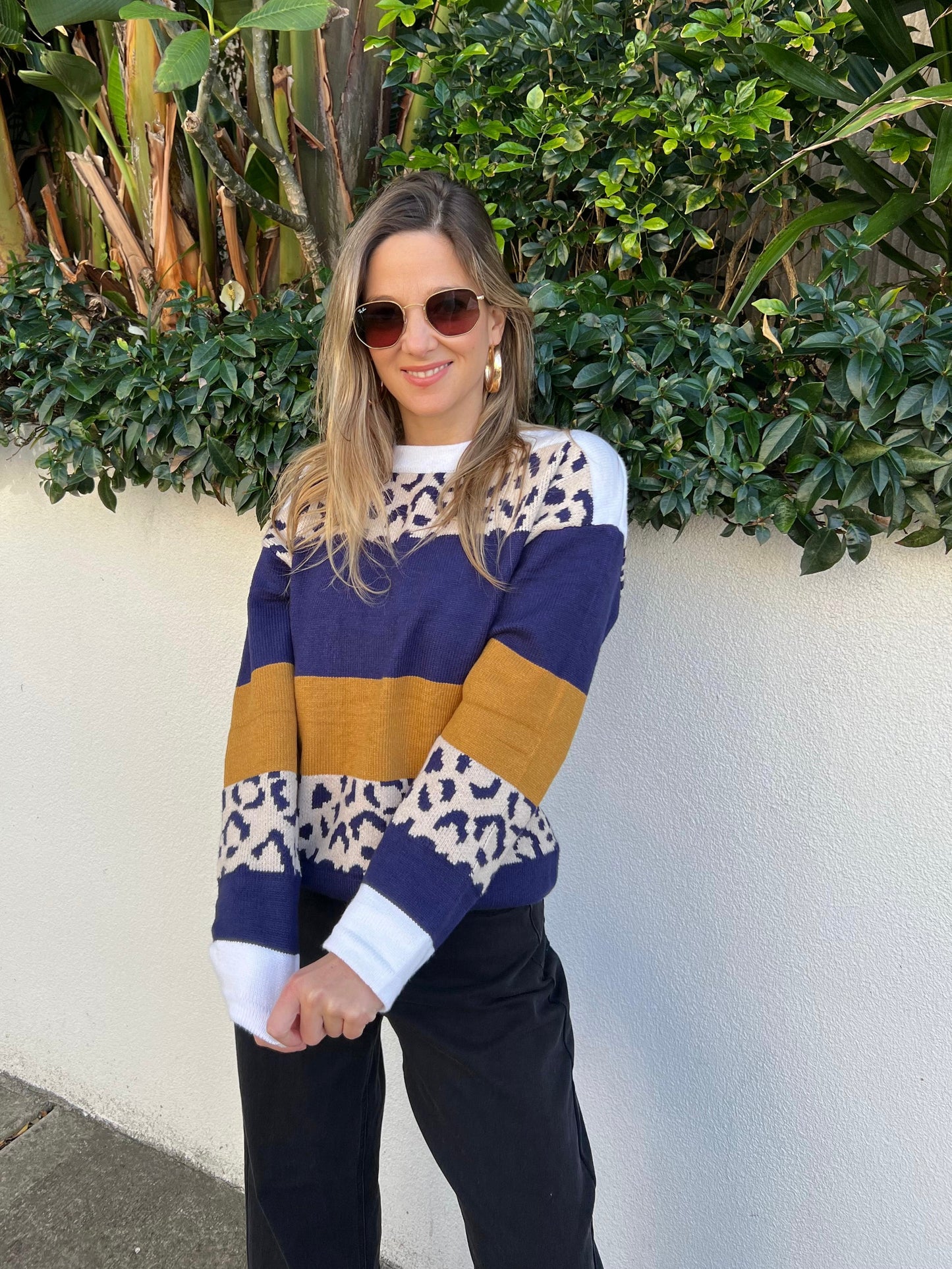 Navy Leopard Knit Sweater