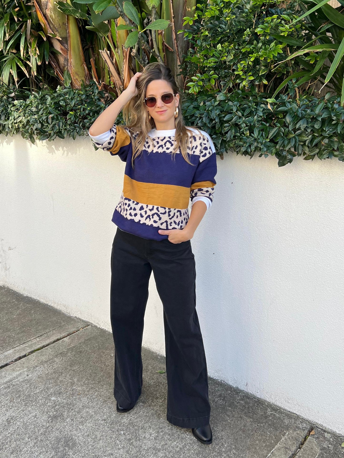 Navy Leopard Knit Sweater
