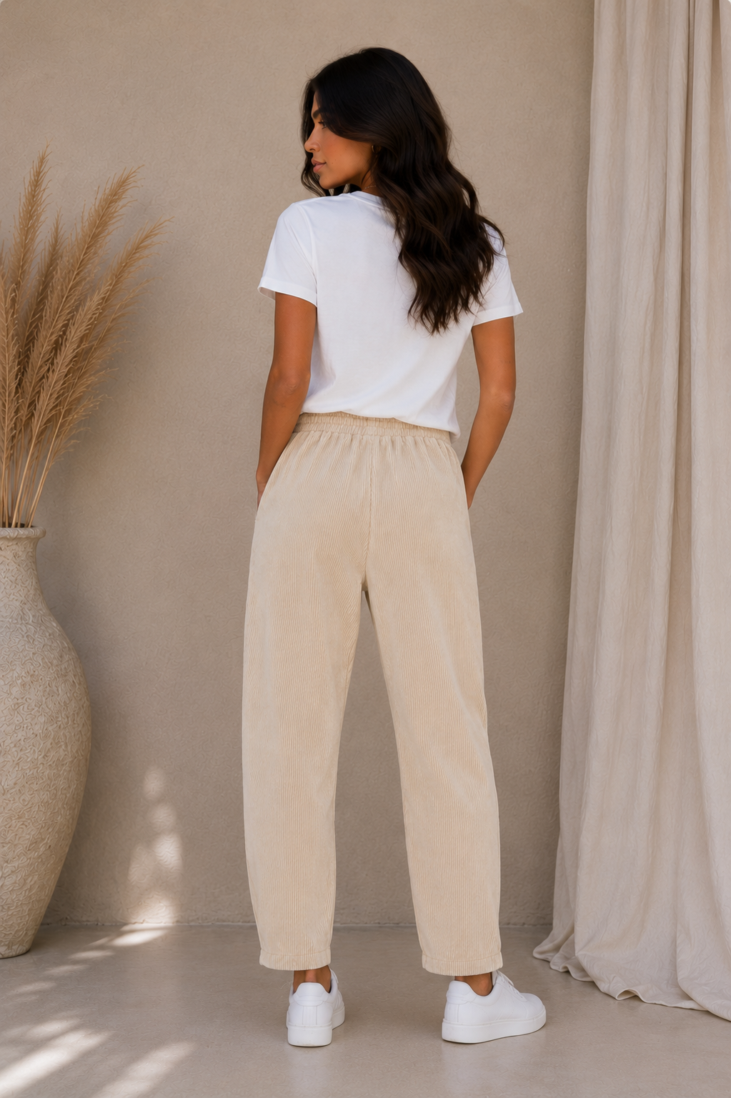 Barrel cord pant cream