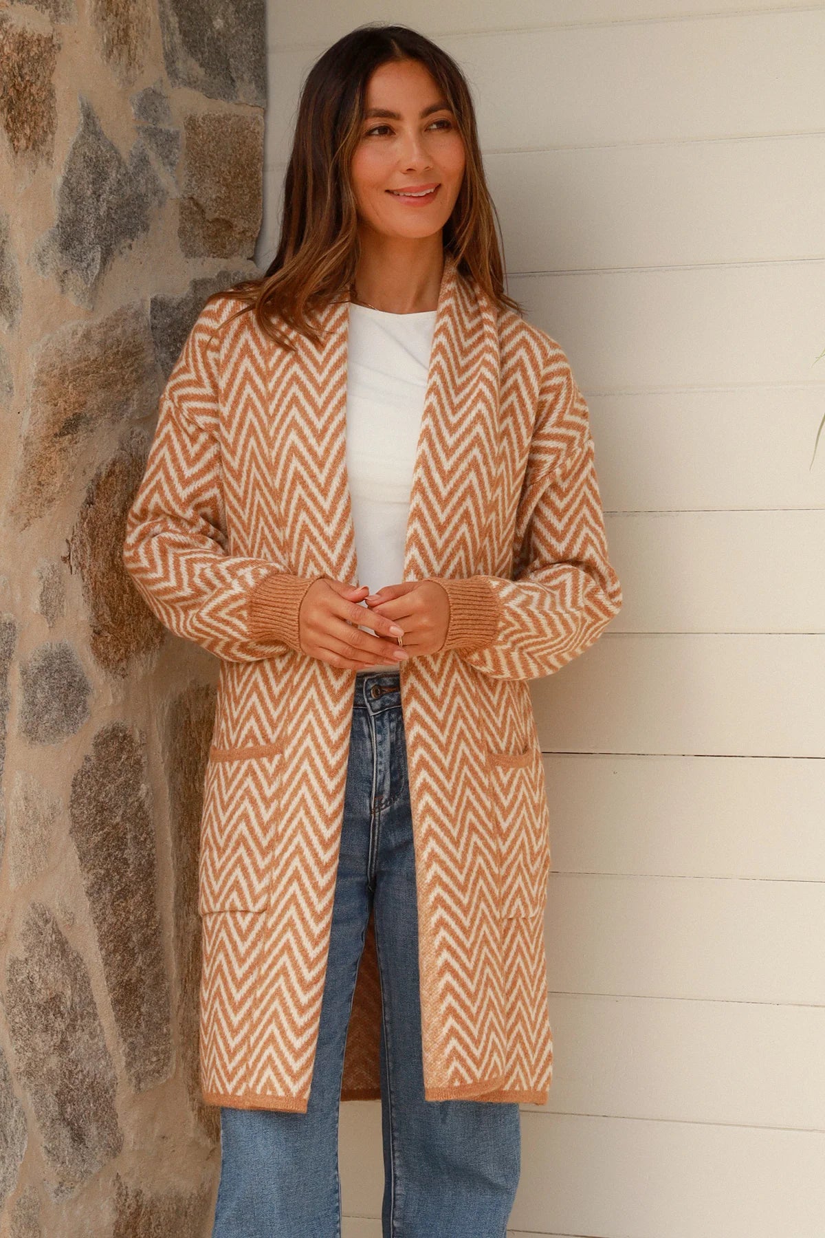 Zigzag Camel cardigan