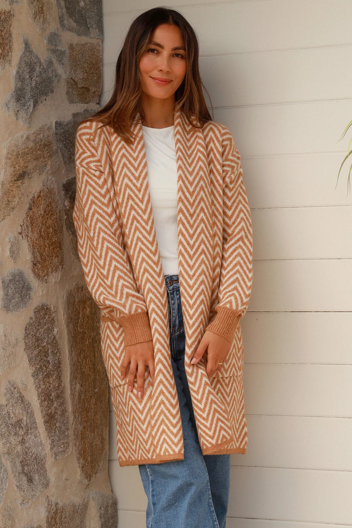 Zigzag Camel cardigan