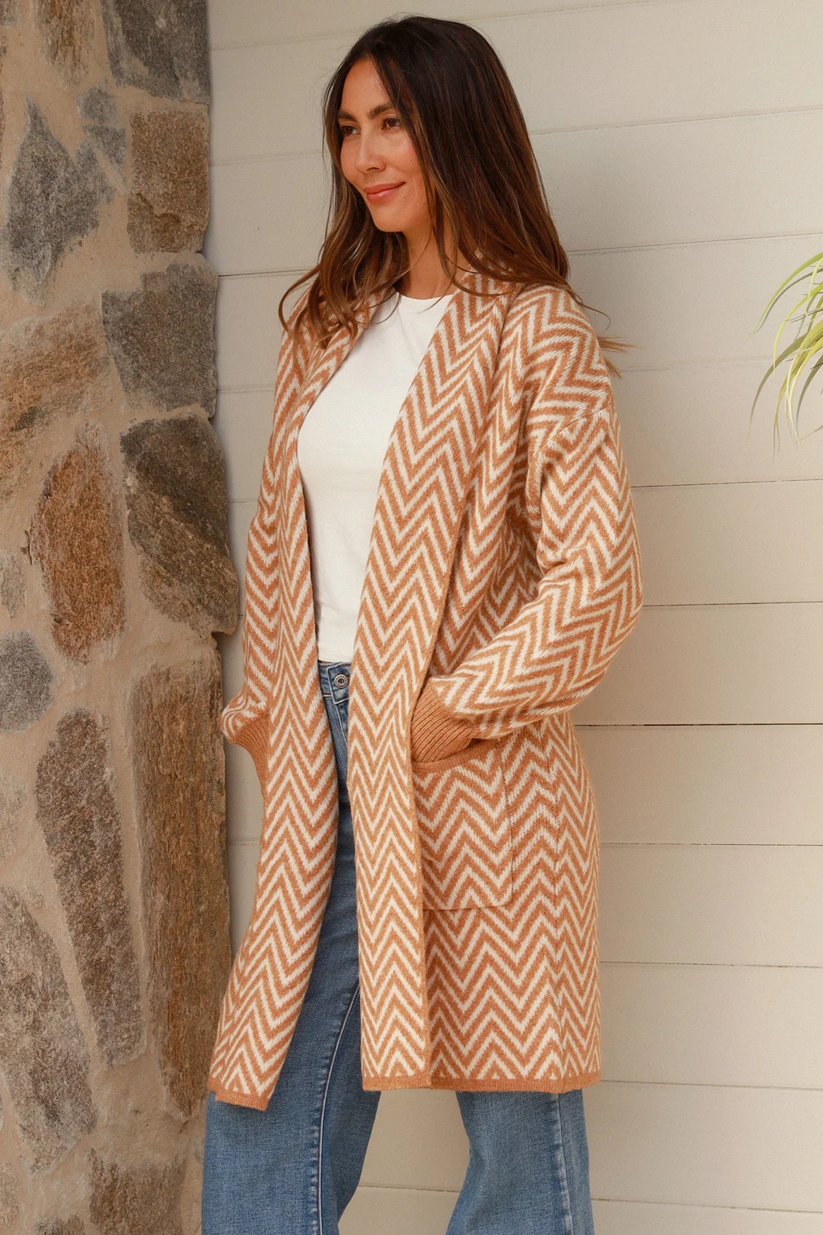 Zigzag Camel cardigan
