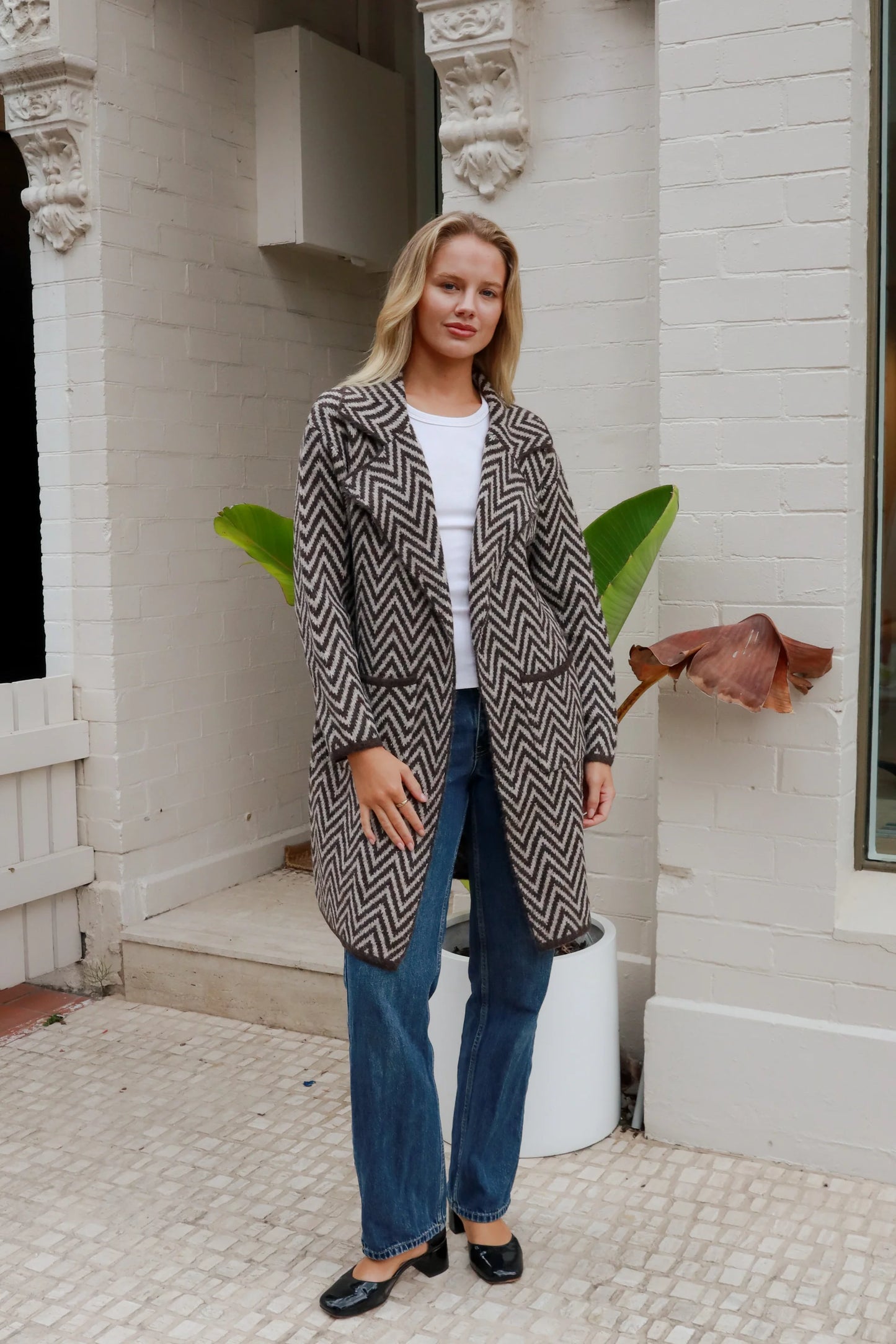 Long Zigzag Knit Cardigan