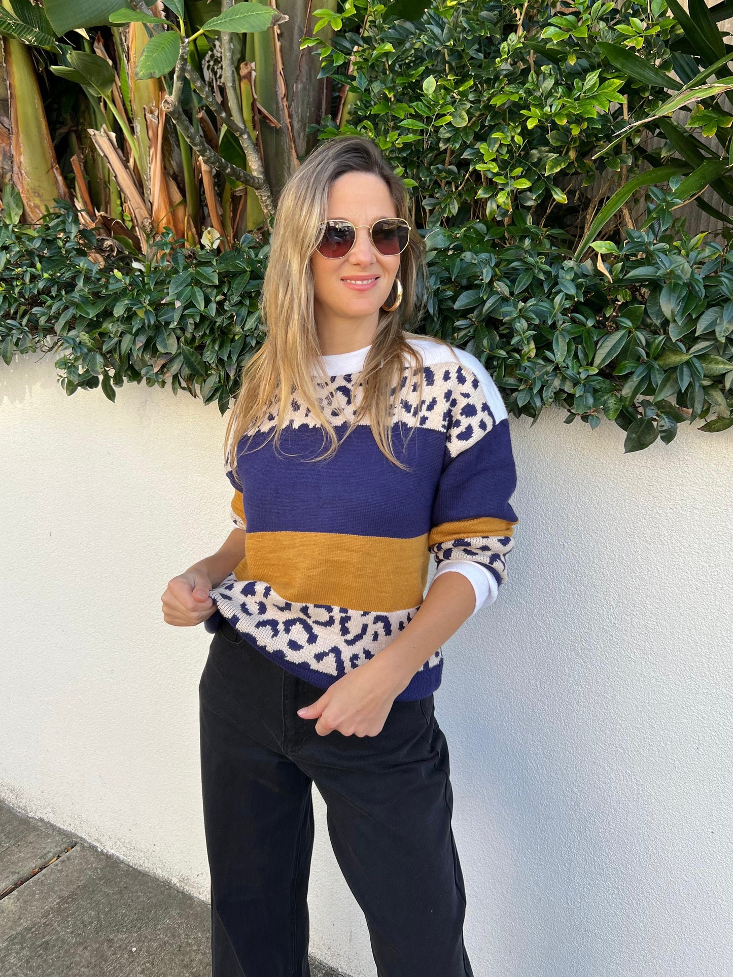 Navy Leopard Knit Sweater