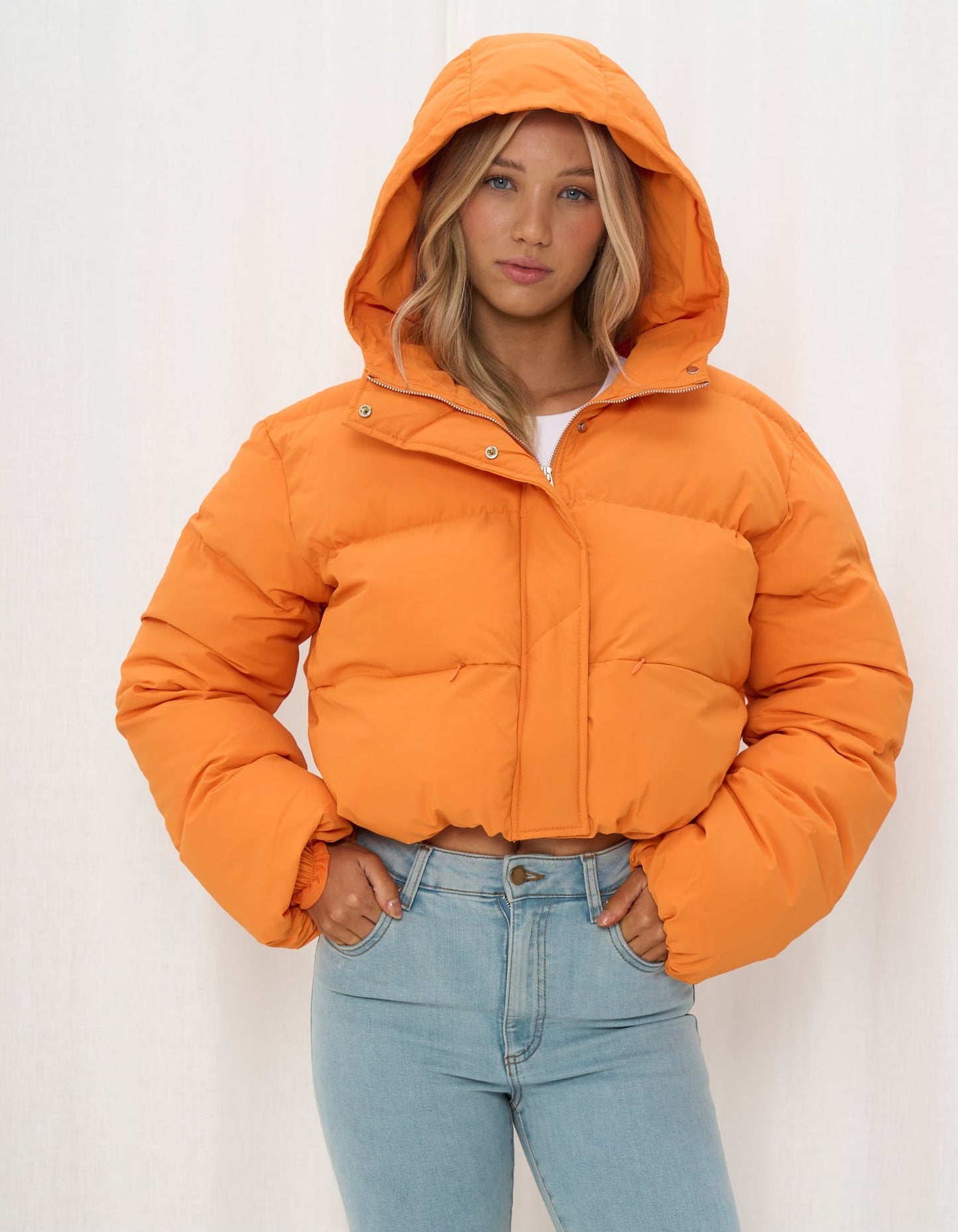 Cropped Puffer Jacket – Tangerine Pop