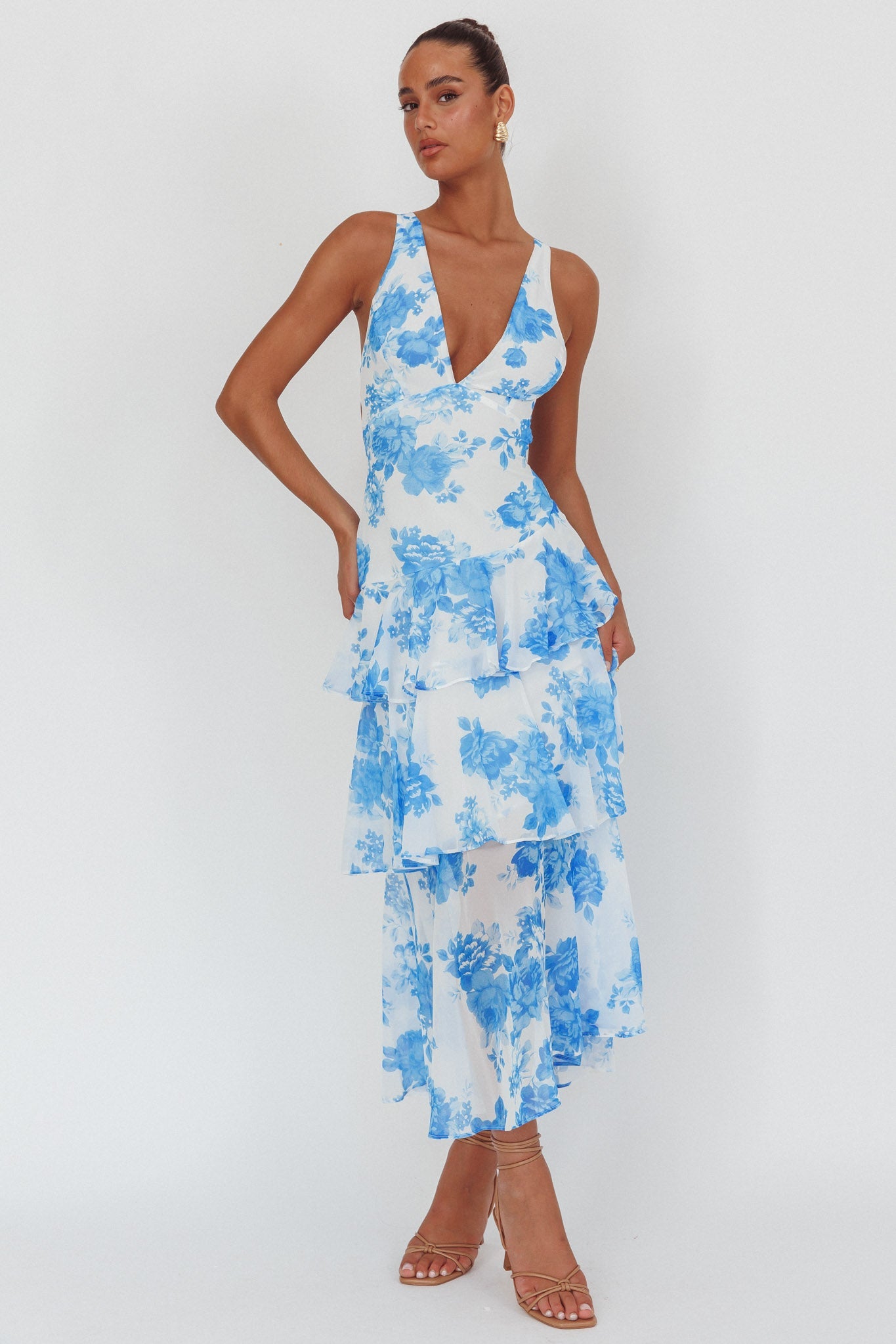 💙 Blue Bloom Backless Midi Dress