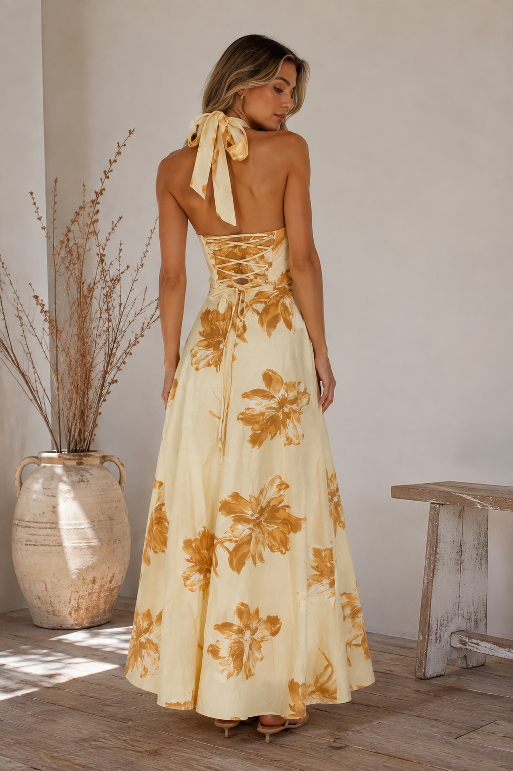 Golden Bloom Maxi Dress