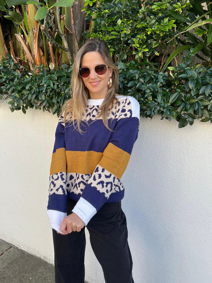 Navy Leopard Knit Sweater