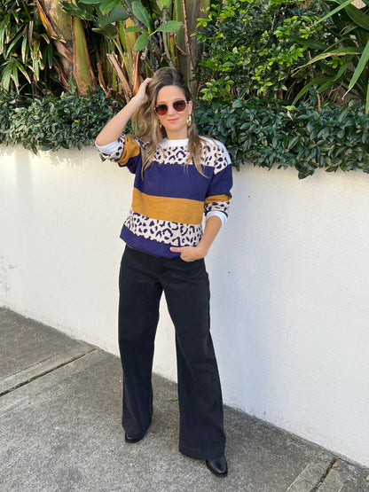 Navy Leopard Knit Sweater