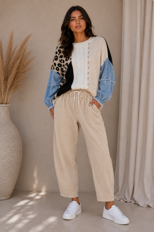 Barrel cord pant cream
