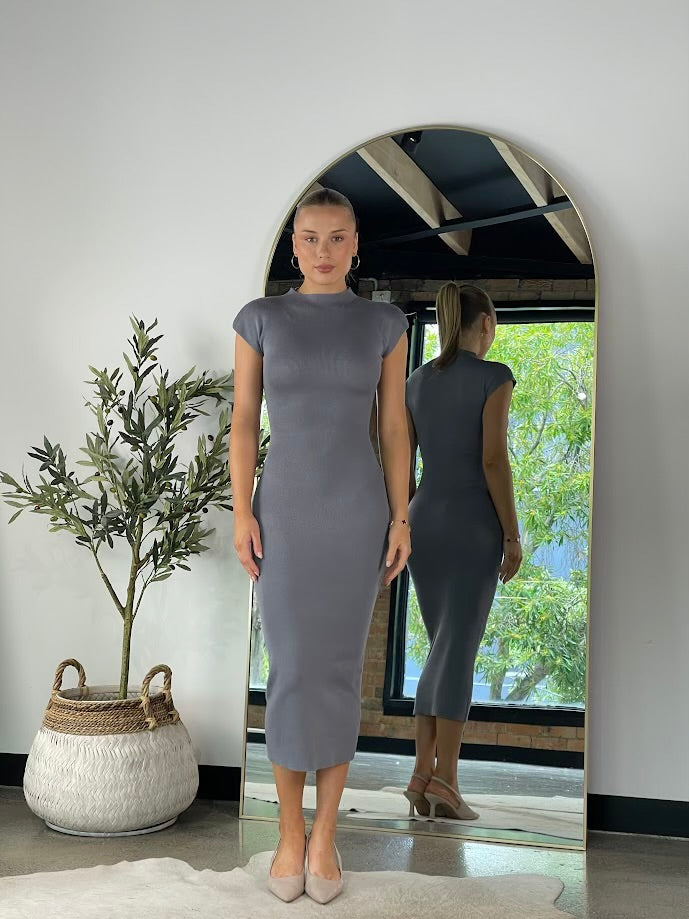 Sevyn Knit Grey Midi Dress