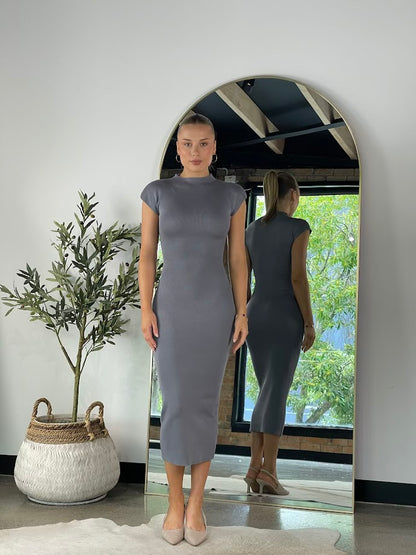 Sevyn Knit Grey Midi Dress