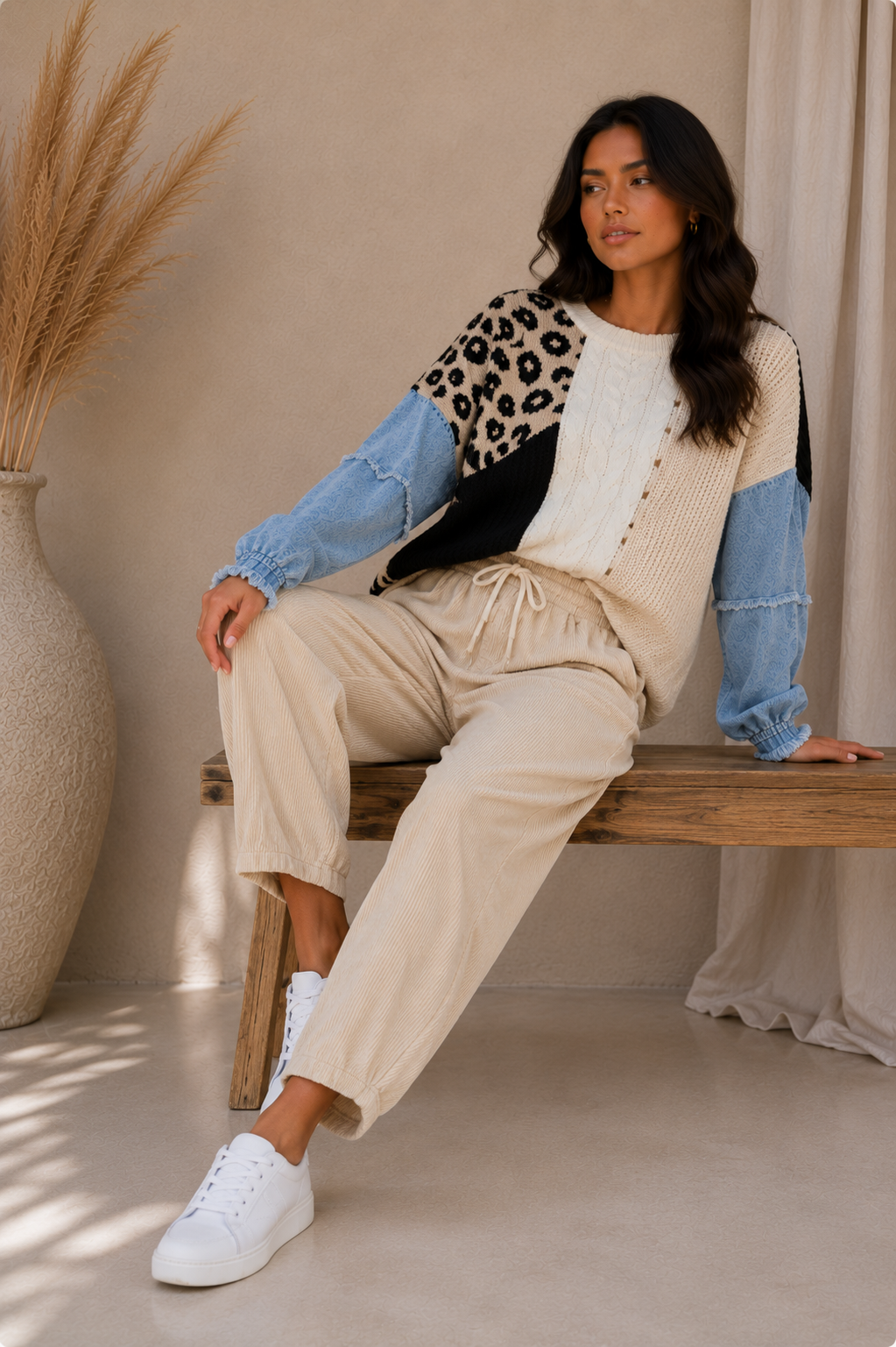 Barrel cord pant cream