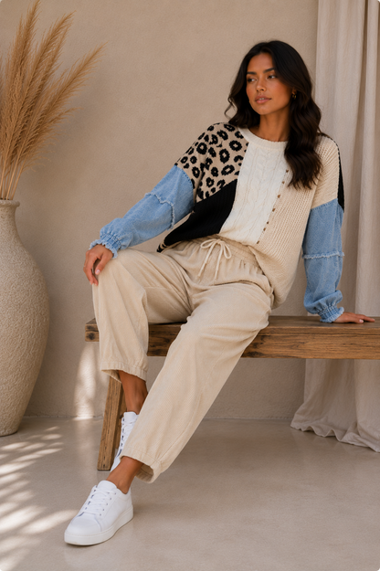 Barrel cord pant cream