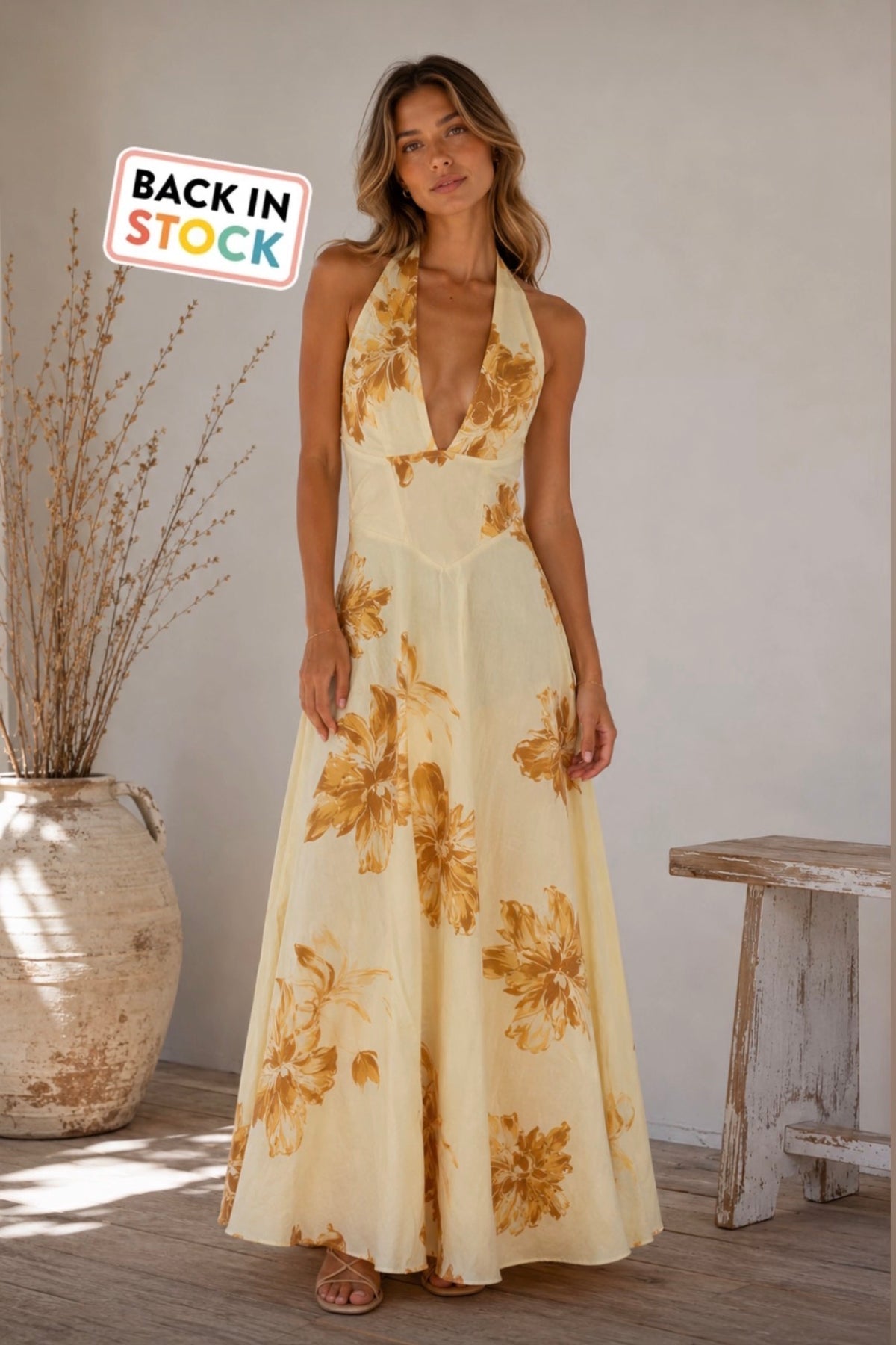 Golden Bloom Maxi Dress