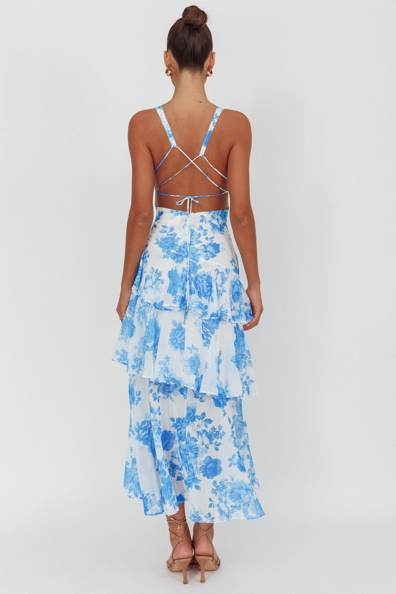 💙 Blue Bloom Backless Midi Dress