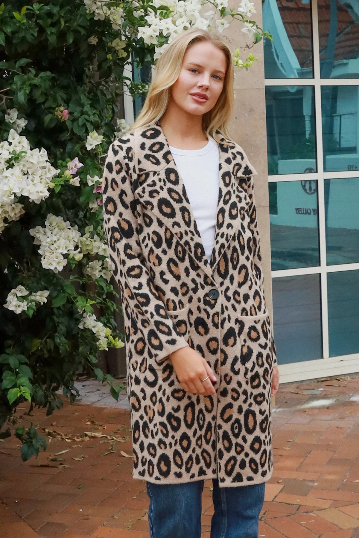 Long Animal Print Knit Cardigan