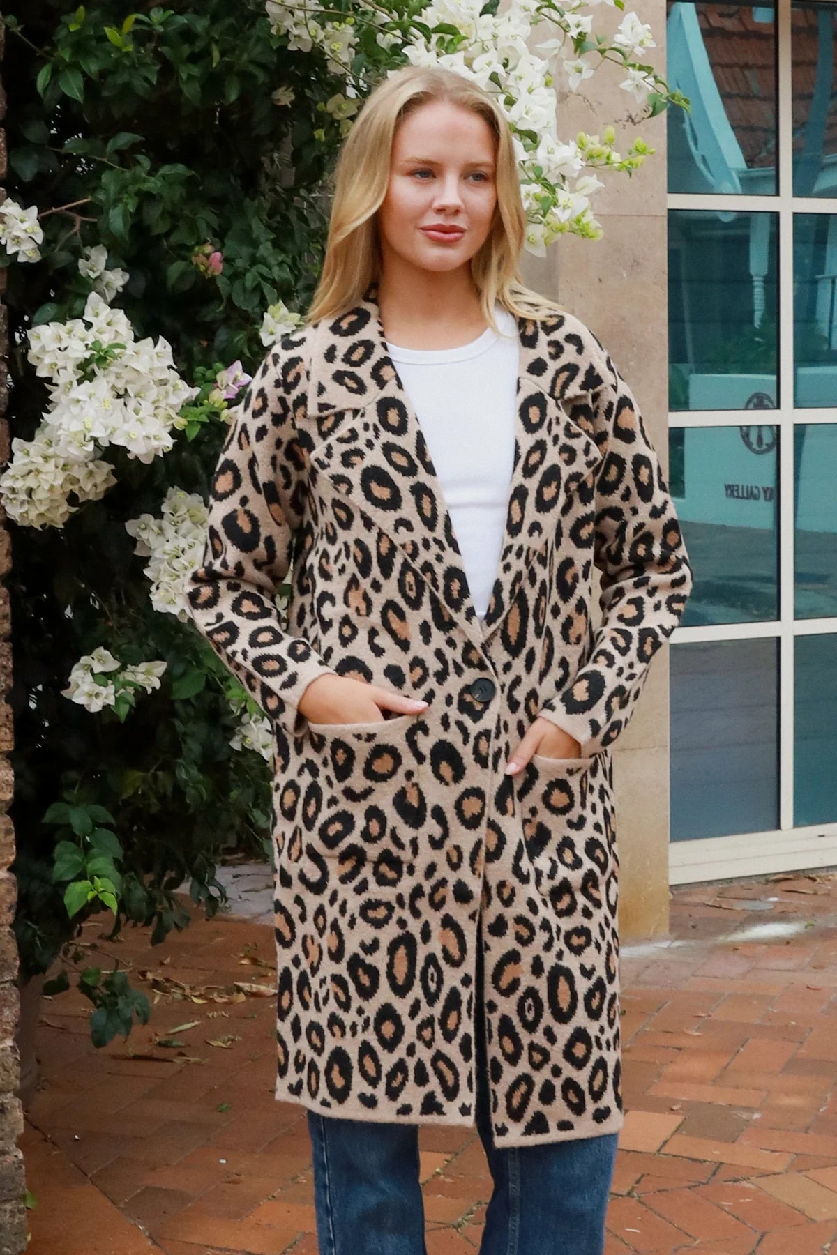 Long Animal Print Knit Cardigan