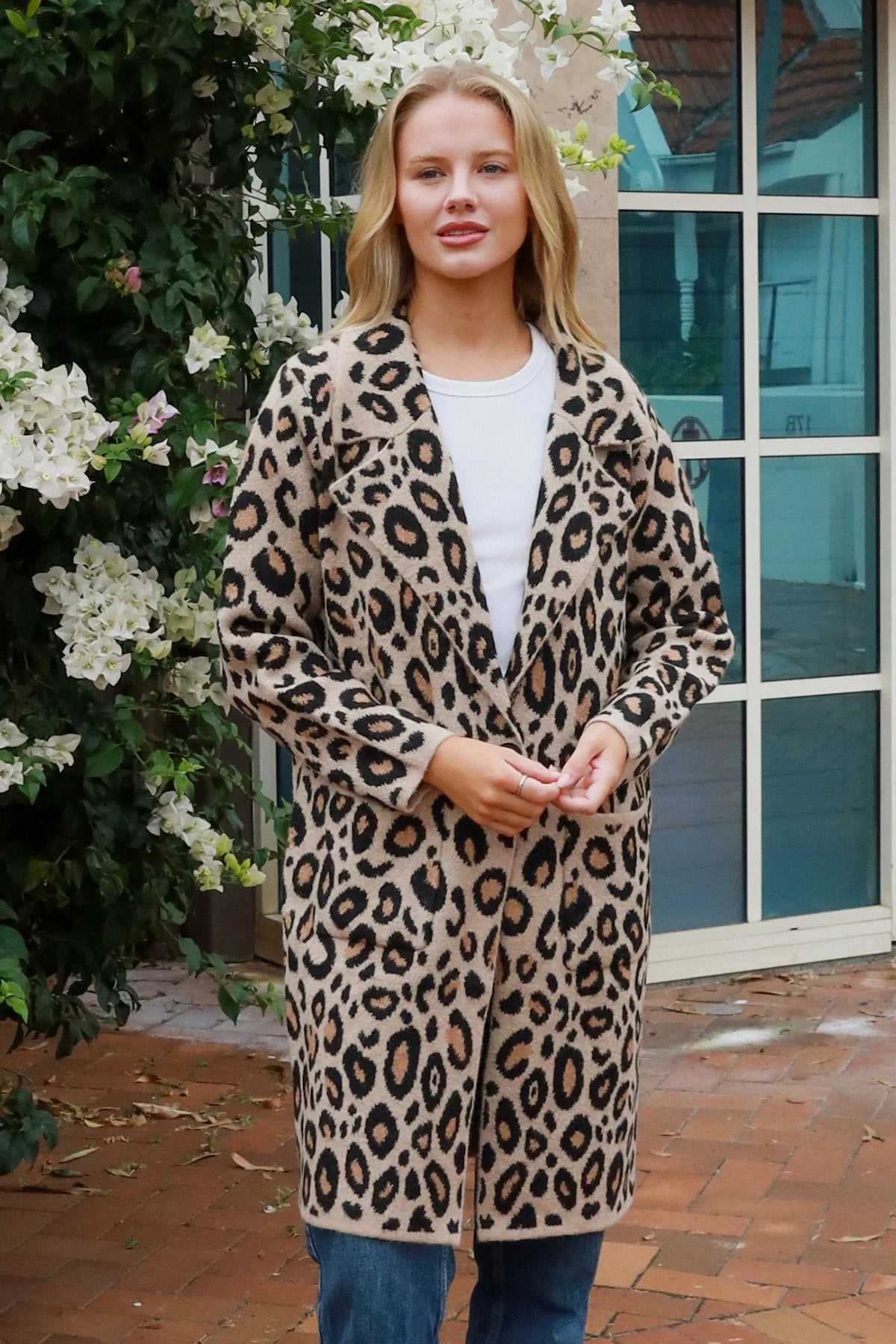 Long Animal Print Knit Cardigan