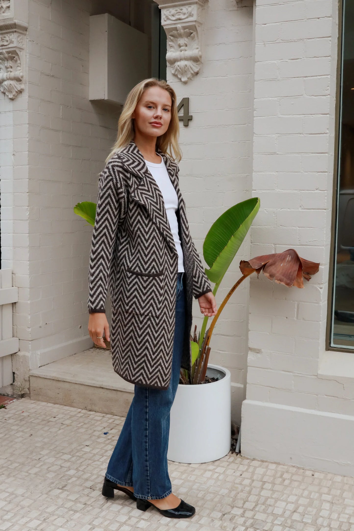 Long Zigzag Knit Cardigan