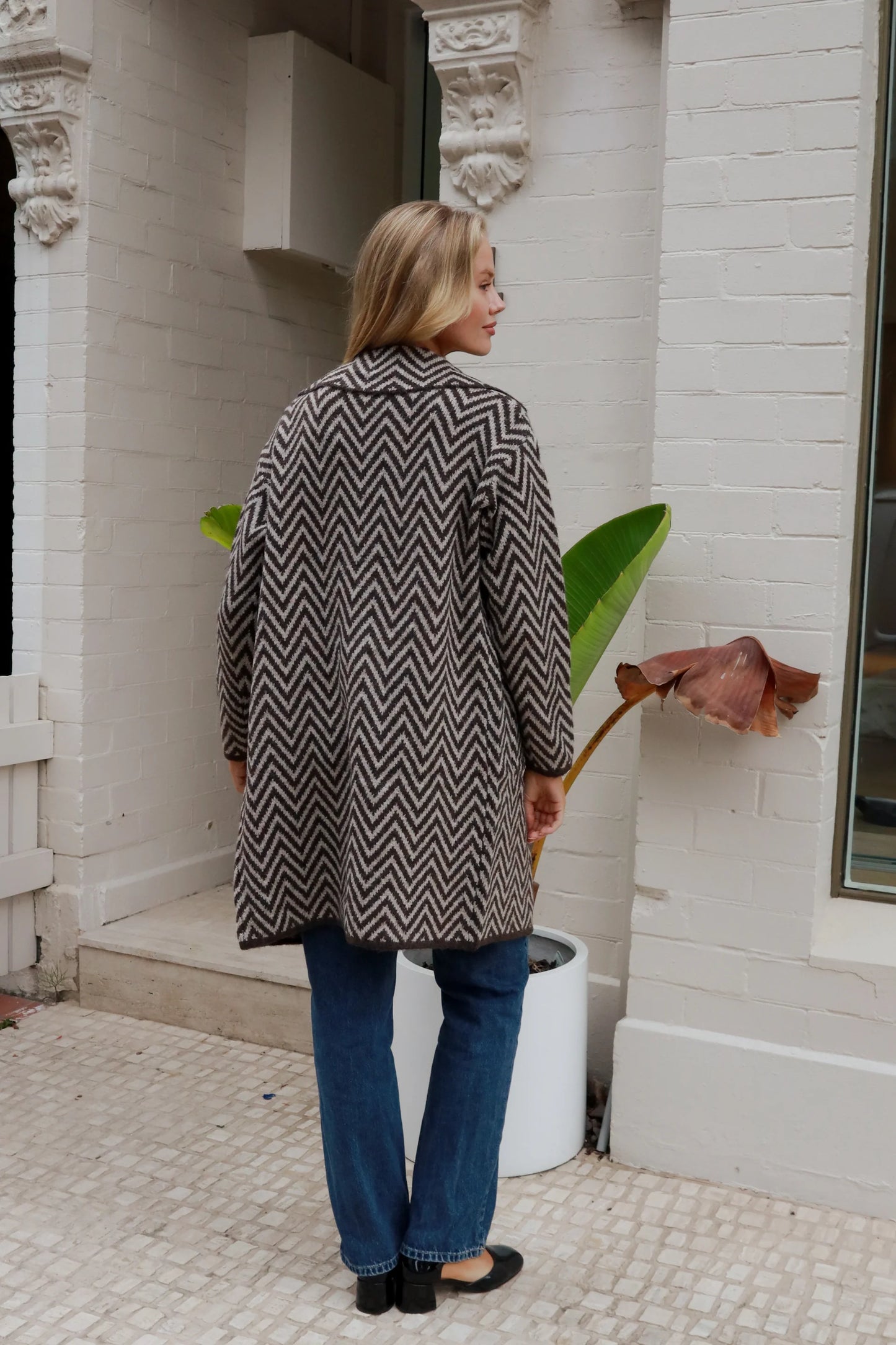 Long Zigzag Knit Cardigan