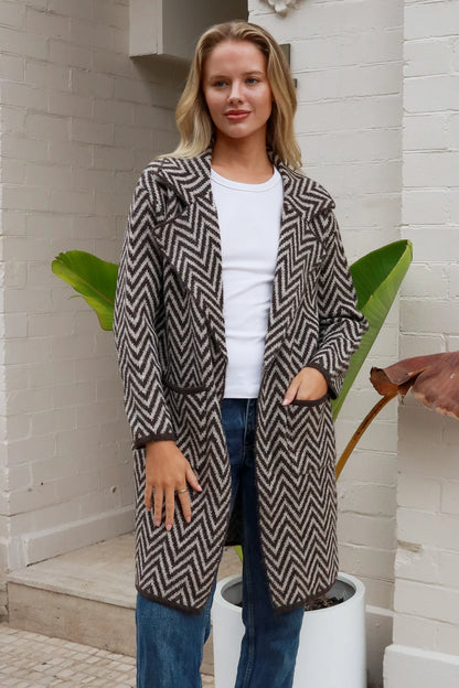Long Zigzag Knit Cardigan