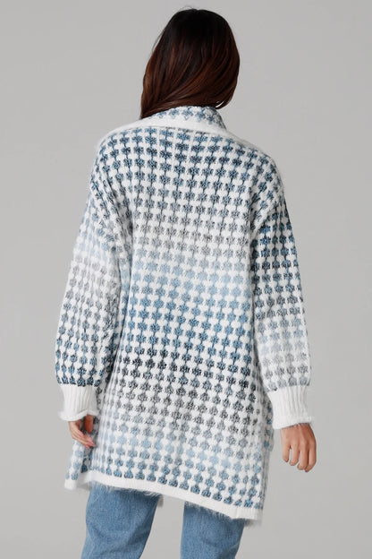 Houndstooth Knit Cardigan – Sky Blue & Cream
