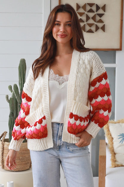 Boho Contrast Sleeve Knit Cardigan