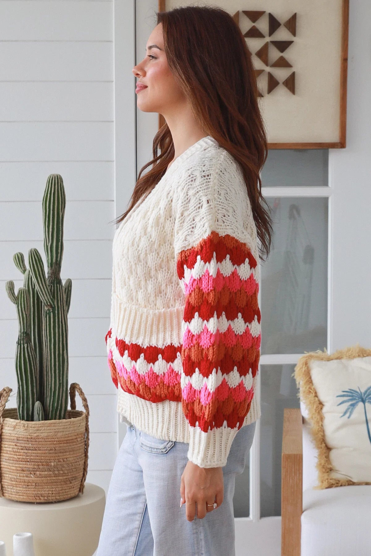 Boho Contrast Sleeve Knit Cardigan