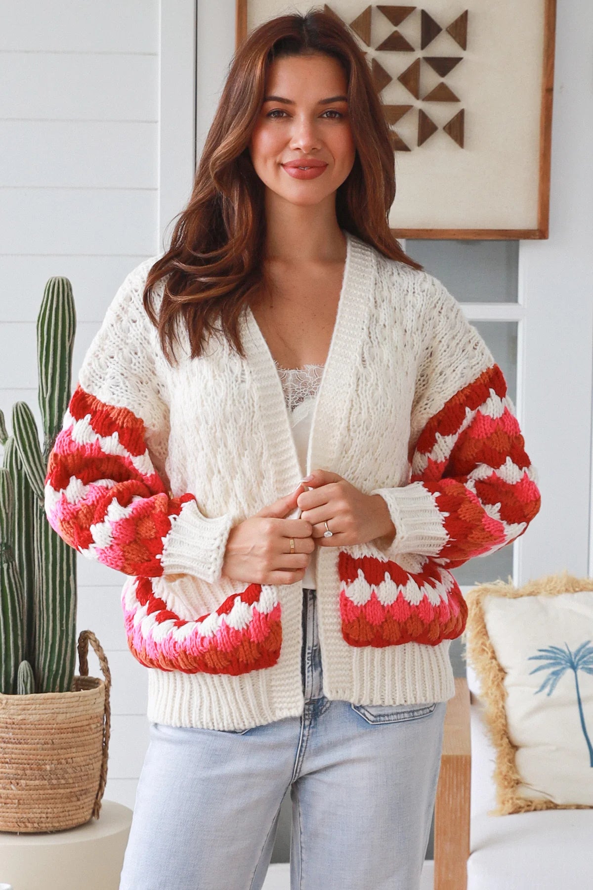 Boho Contrast Sleeve Knit Cardigan
