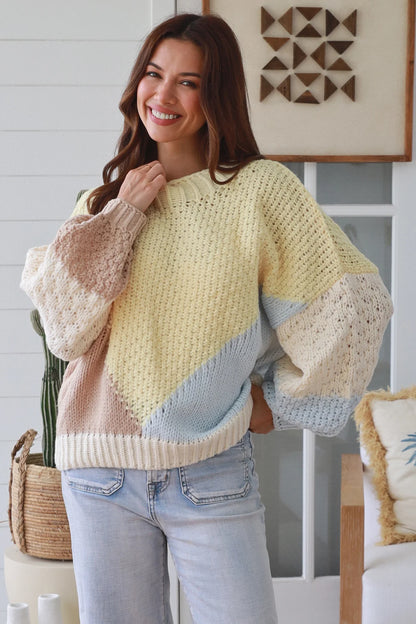 Pastel Color Block Knit Sweater
