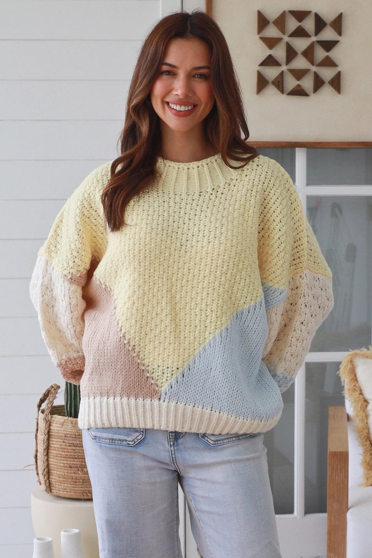 Pastel Color Block Knit Sweater