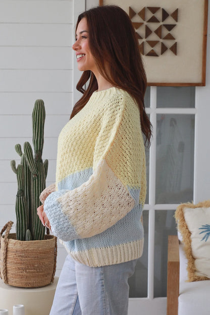 Pastel Color Block Knit Sweater