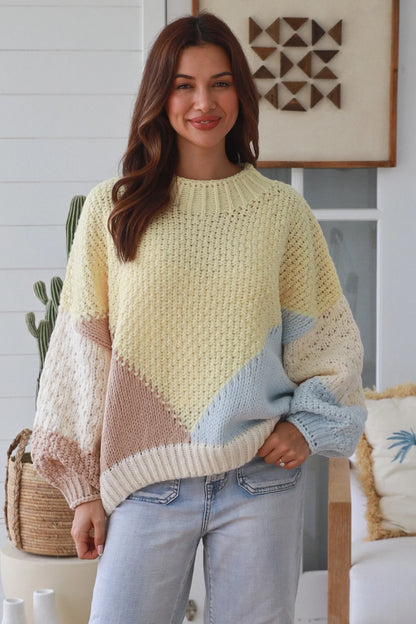 Pastel Color Block Knit Sweater