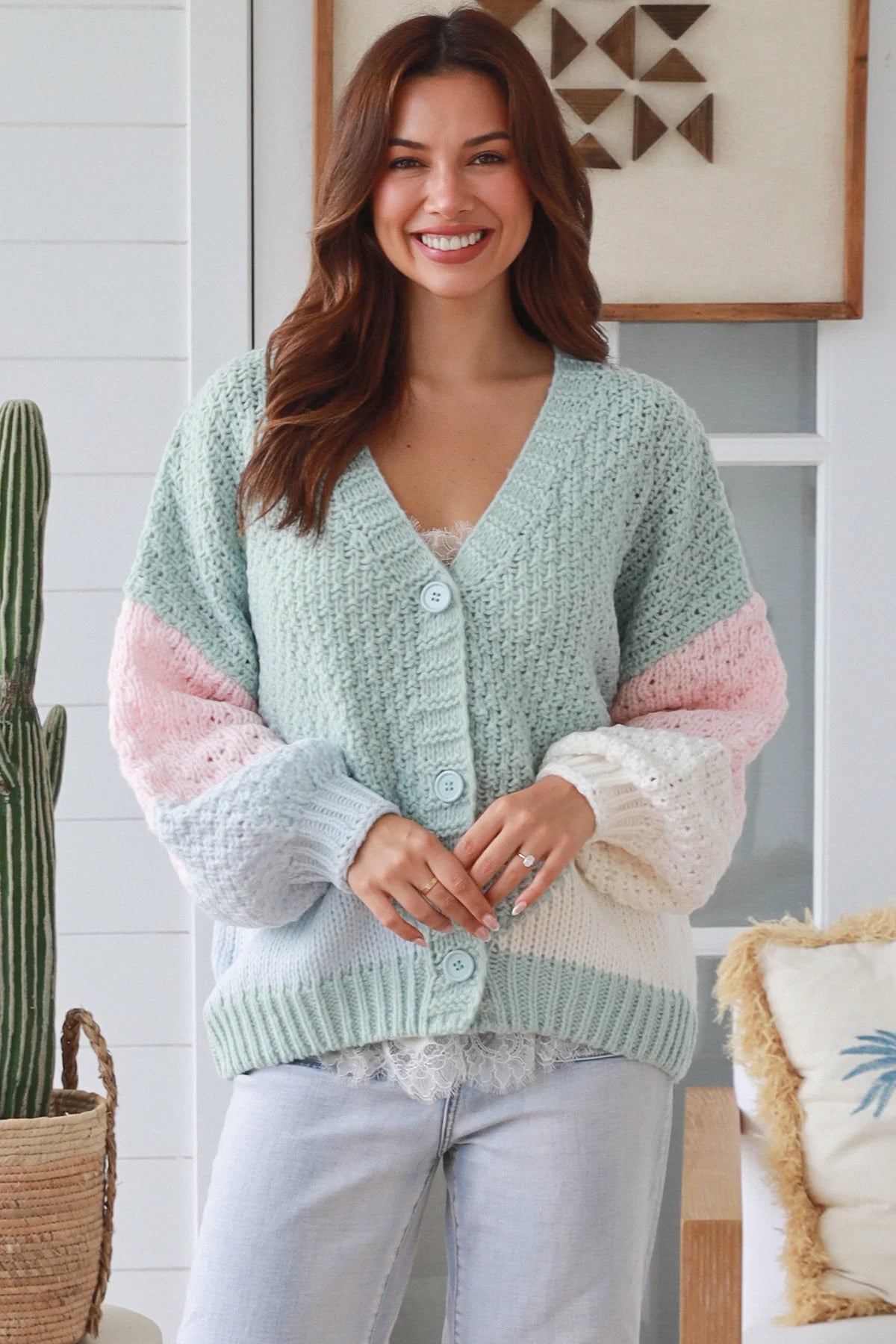 Soft Pastel Button Knit Cardigan