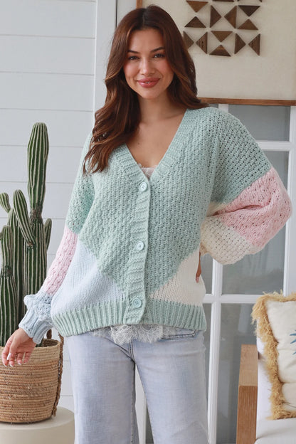 Soft Pastel Button Knit Cardigan