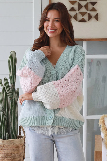Soft Pastel Button Knit Cardigan