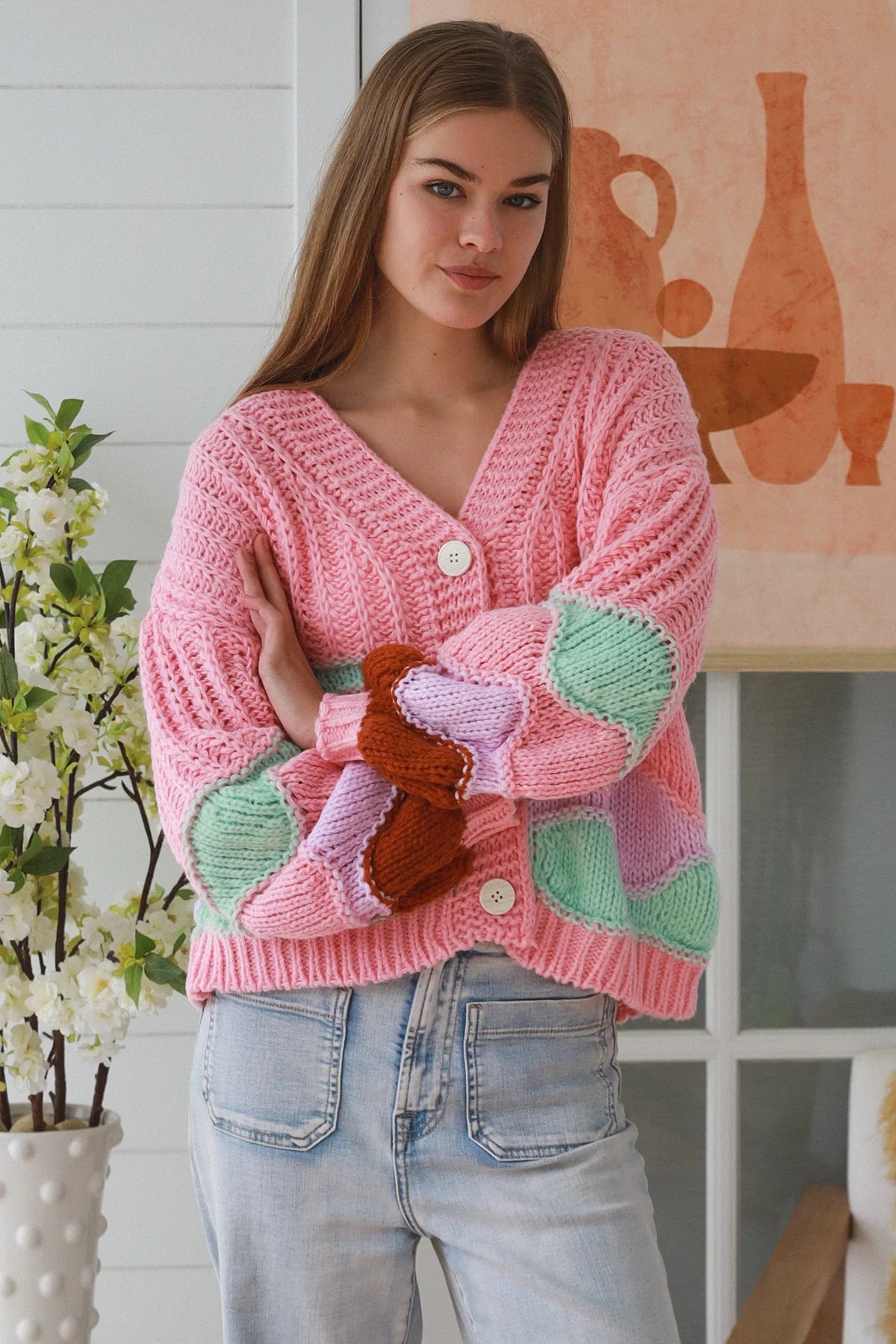 Pink Wave knit cardigan