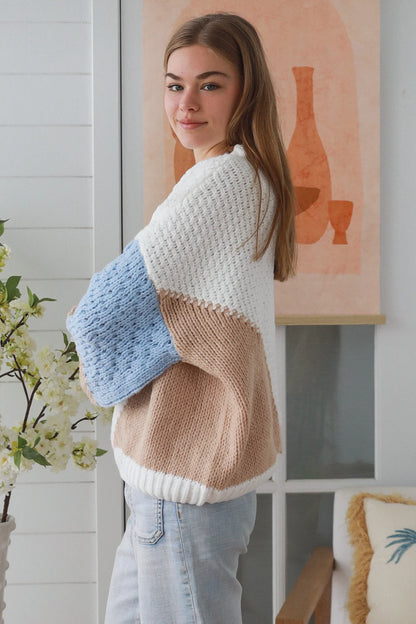 Pastel Color Block Knit Sweater white