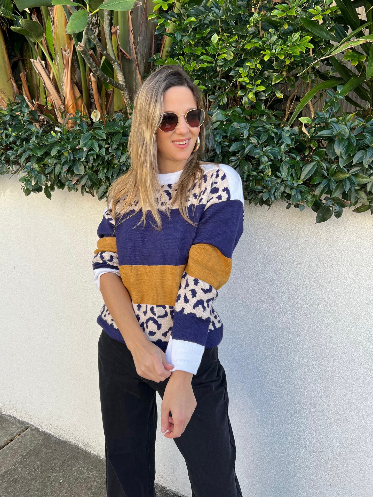 Navy Leopard Knit Sweater