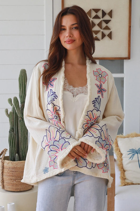 Boho Embroidered Cotton Cardigan – 100% Cotton