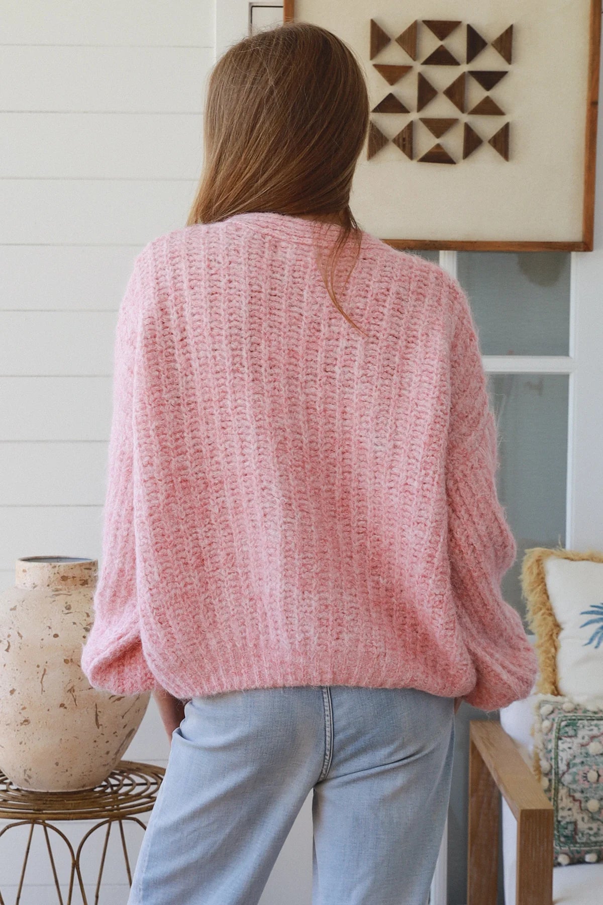 Blush Soft Knit Cardigan with Gold Buttons