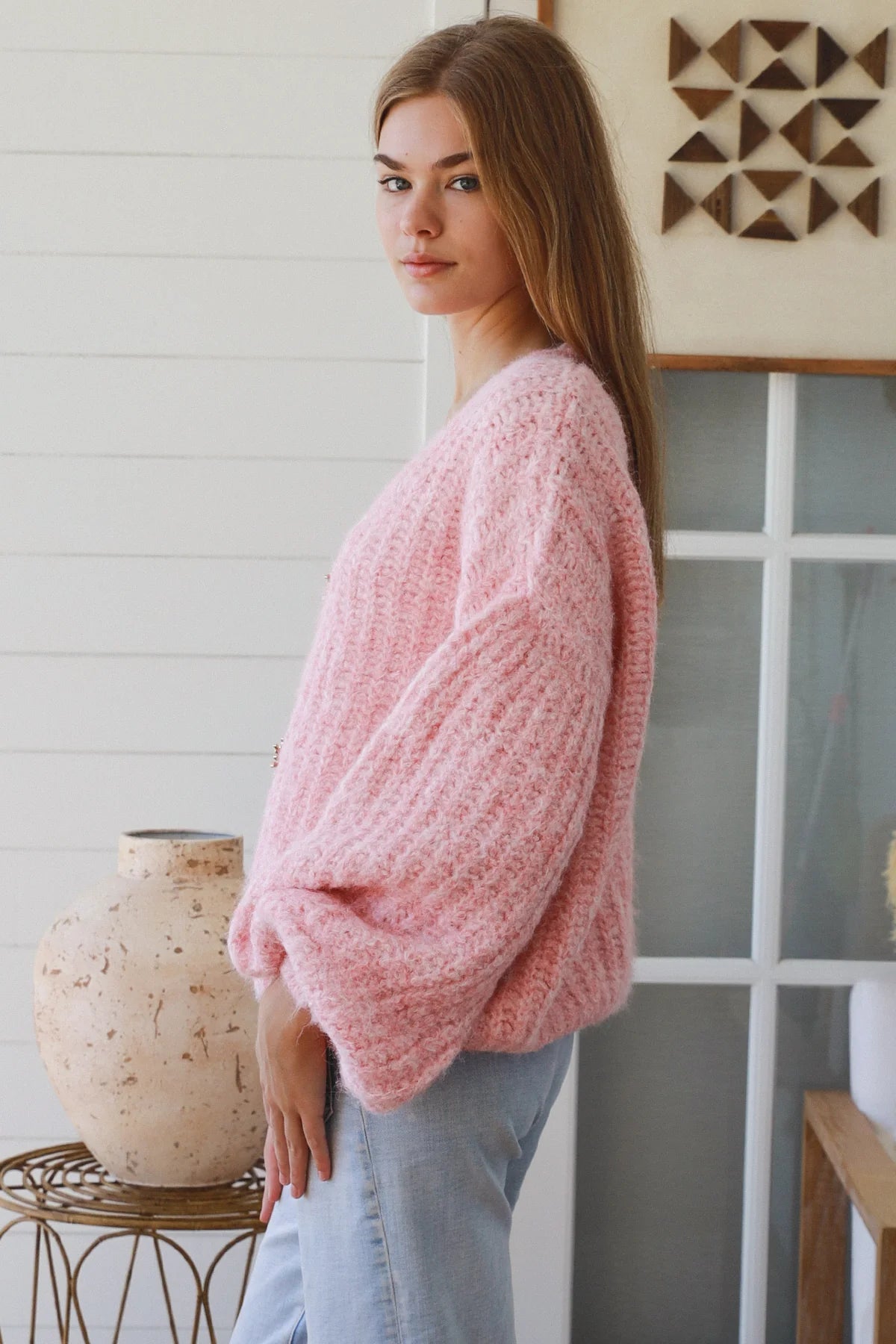 Blush Soft Knit Cardigan with Gold Buttons