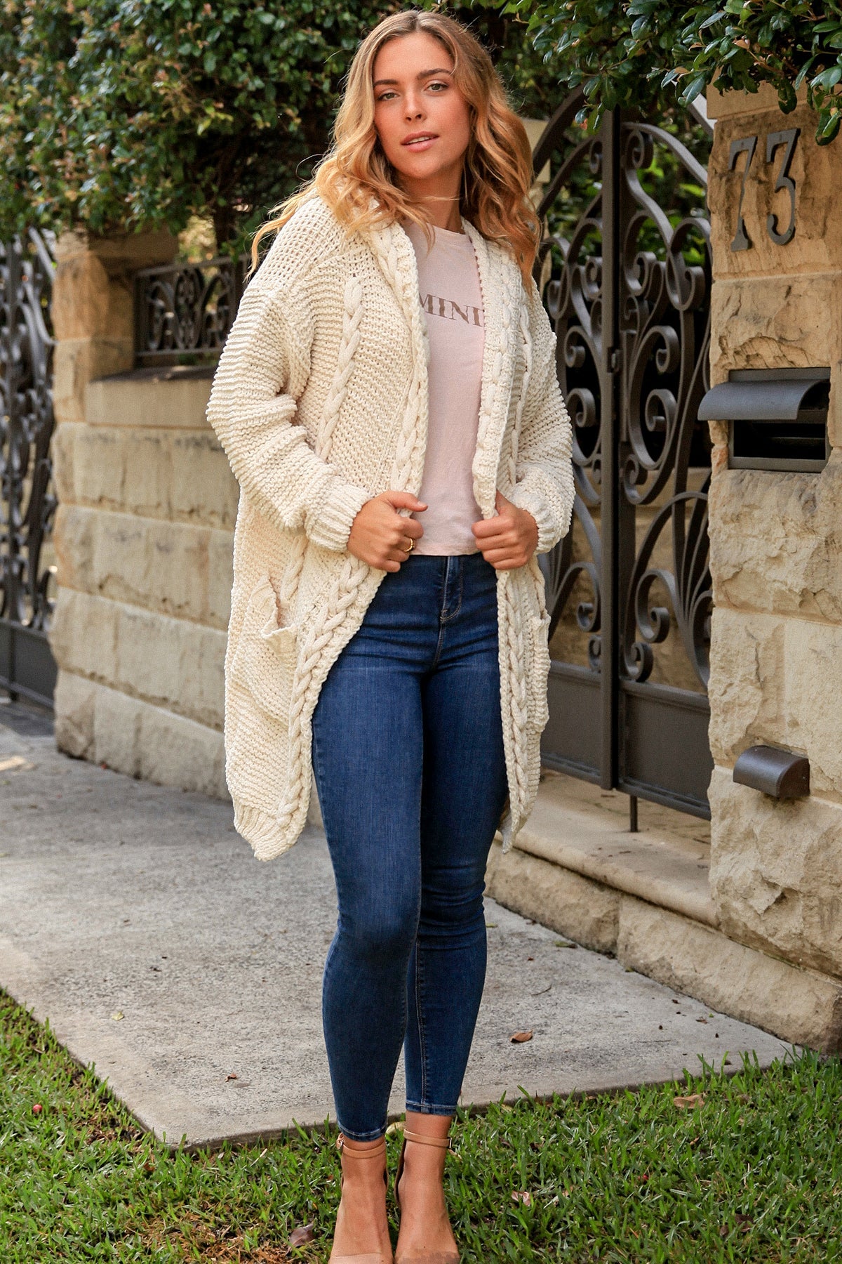 FreeSoul Cozy Cable Knit Hooded Cardigan – Cream