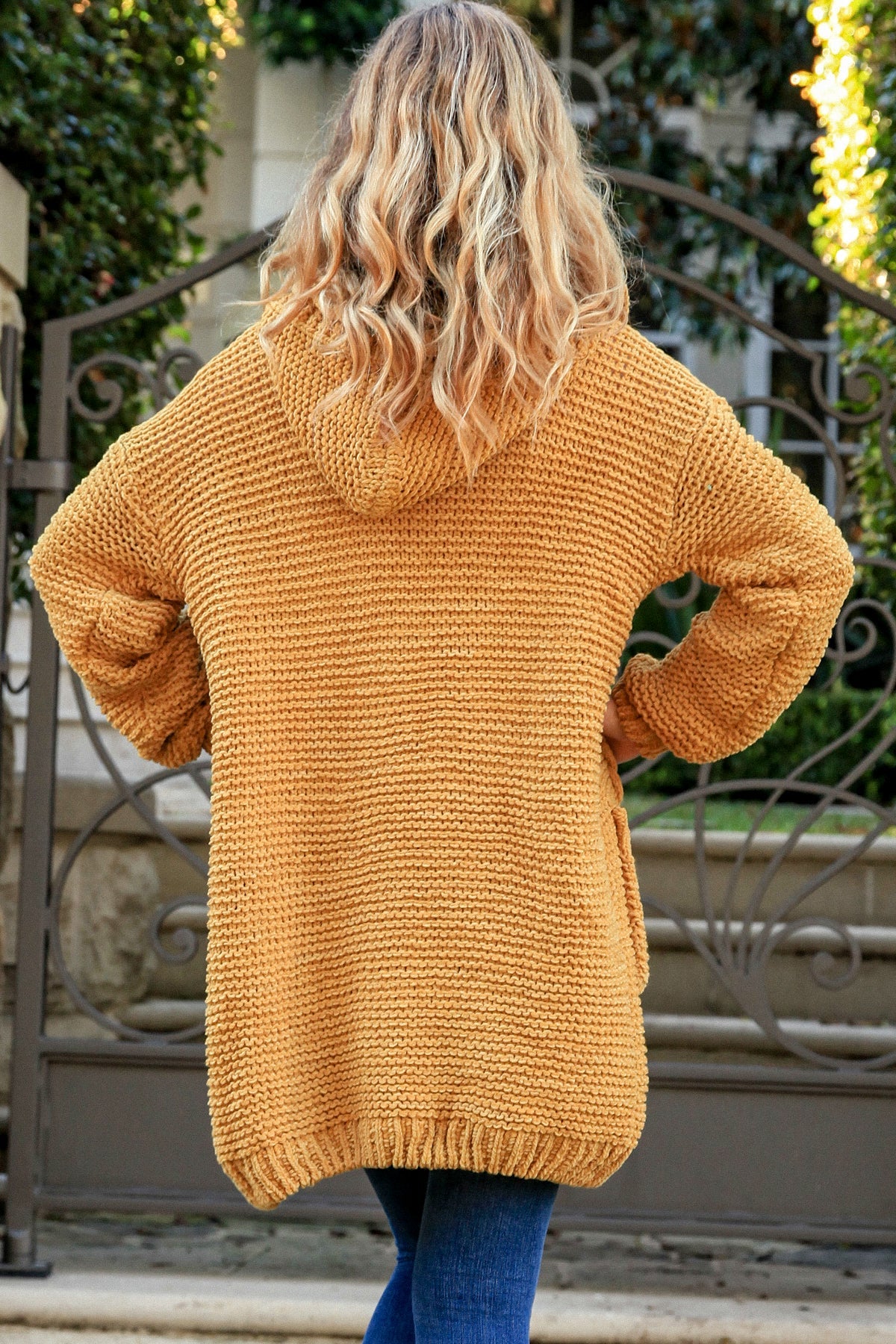 FreeSoul Cozy Cable Knit Hooded Cardigan – Mustard