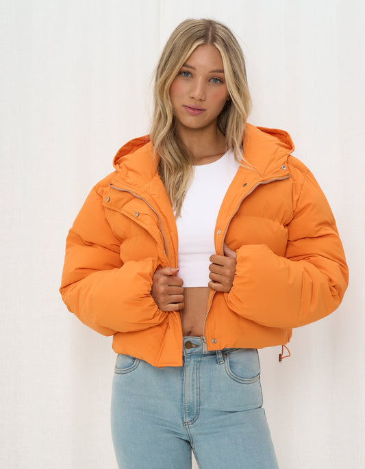 Cropped Puffer Jacket – Tangerine Pop